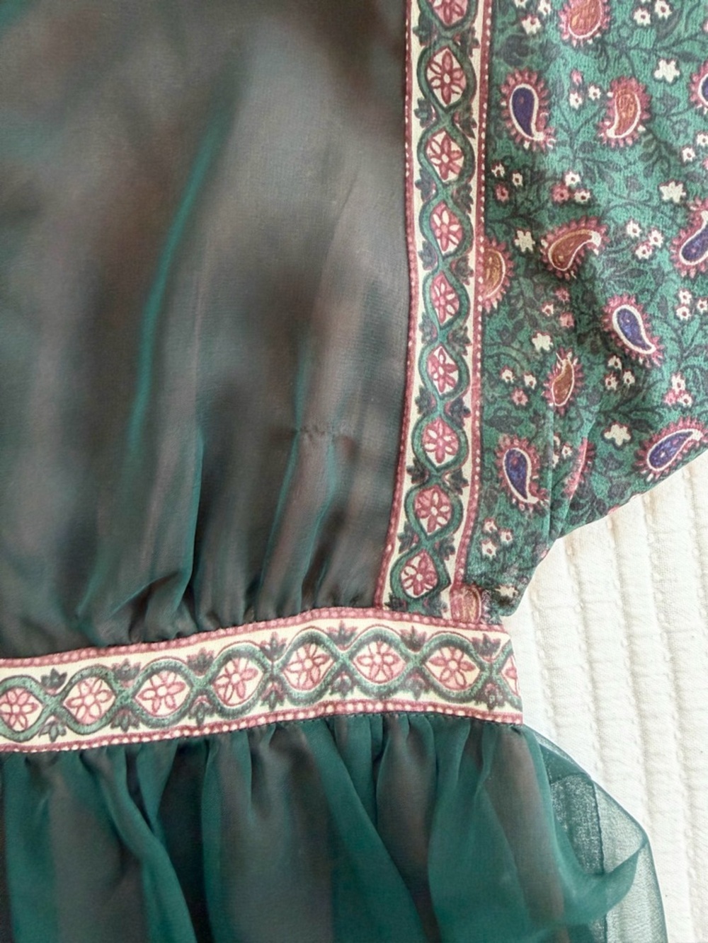 1970’s Vintage Bohemian Prairie Paisley Chiffon Maxi Dress by AJ Bari - Picture 8 of 10